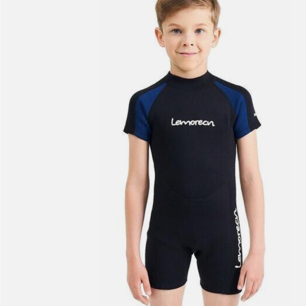 Lemorecn Black & Blue Youth Shorty Wetsuit Size 16 scuba diving snorkeling